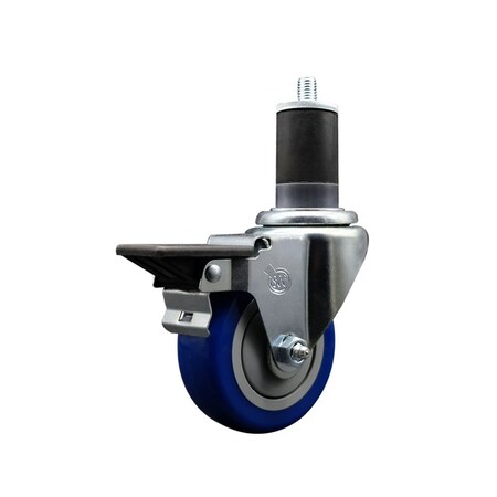 Service Caster 3.5'' Blue Poly Swivel 1-5/8'' Expanding Stem Caster with Brake SCC-EX20S3514-PPUB-BLUE-PLB-158